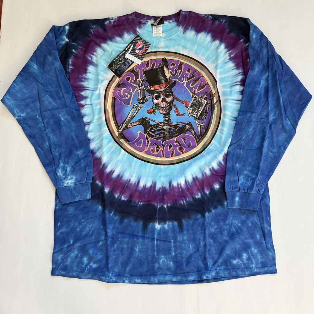Vtg 1999 *NWT* Grateful Dead Queen Of Spades Liquid Blue Tie Dye LS Shirt XL